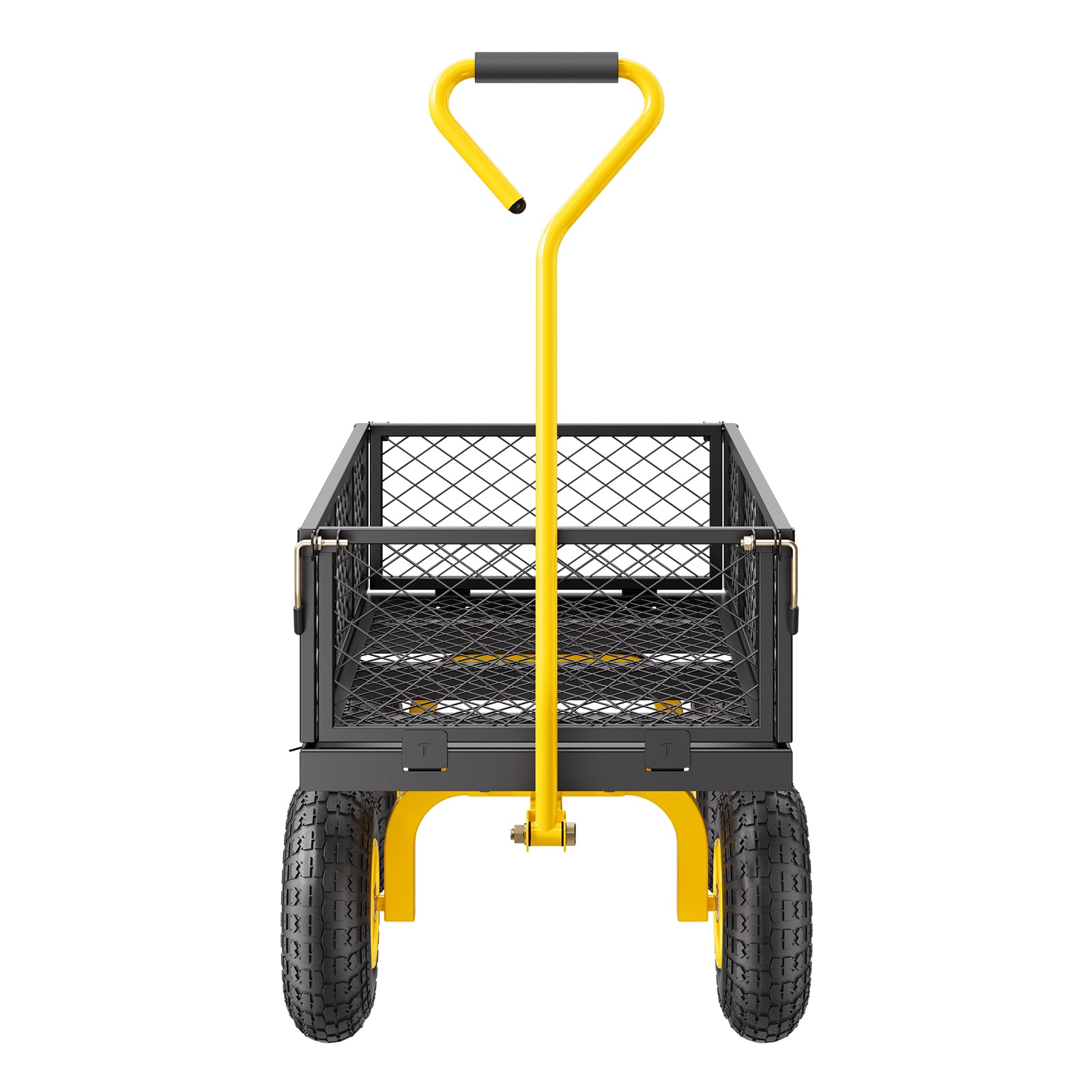 500 Lbs Steel Garden Cart, Heavy Duty Pullable Cart With Wheels For Garden, Metal Yard Utility Wagon With 10" All Terrain Tires, Removable Mesh Sides And 180° Rotating Handle_maomaolike.com